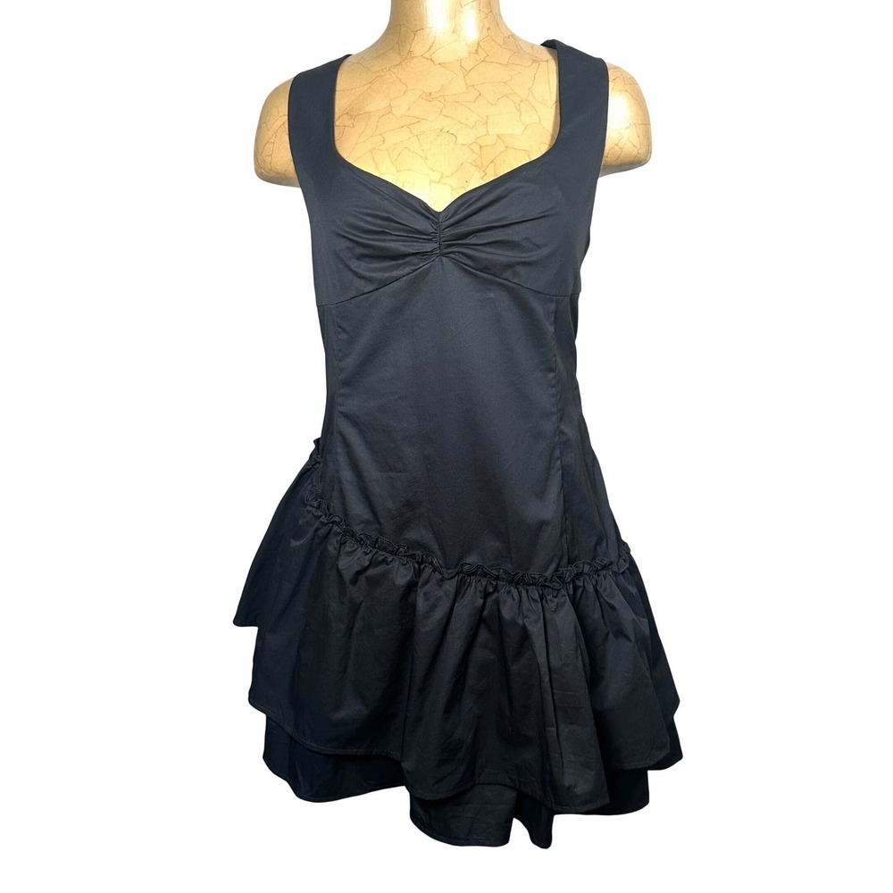 Princess Polly Black Organicโ Cotton Corset Back Ruffle Mini Dress 12 Whimsigoth